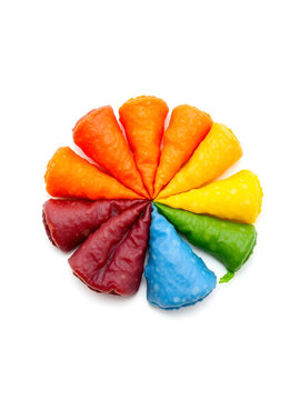 Cooked Colour Rainbow Wheel Fryums Isolated on a White Background