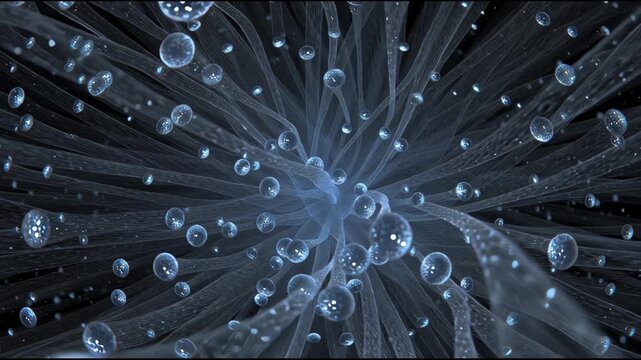 3D Animation of Cat Thyroid Hormone Secretion with Silver and Blue Glowing Particles