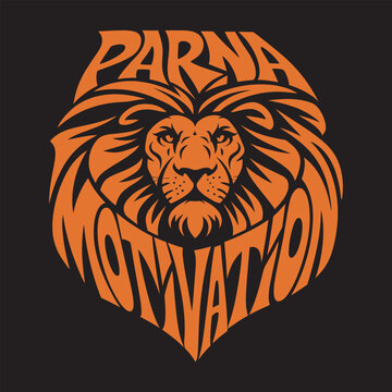 Lion head silhouette with integrated motivation text for sport team and gym mascot logo
