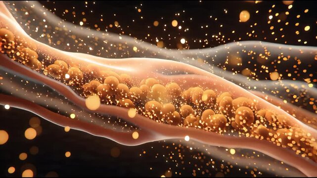 3D Animation of Dog Pancreatic Beta Cell Insulin Release with Rose Gold Glowing Particles