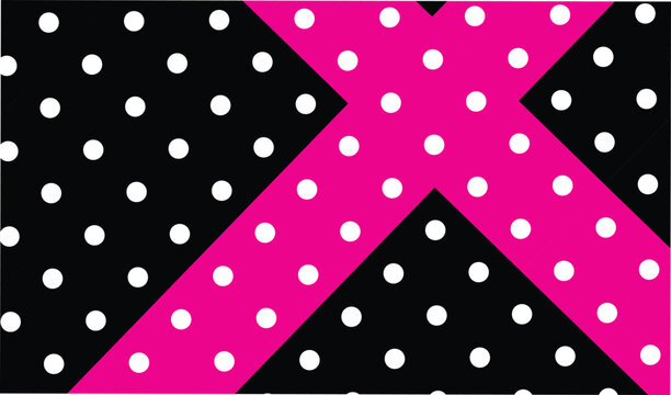 Abstract black background with white polka dots and overlapping pink geometric shapes forming an x pattern, modern design element for graphic resources and website decoration