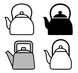 Obraz premium Set of 4 simple kettle vector icons, transparent background PNG