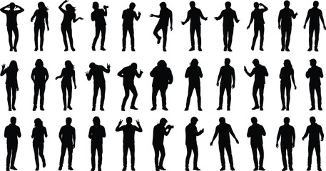 Silhouettes of people expressive poses gestures standing dancing pointing shrugging body language communication design illustration © Nahl