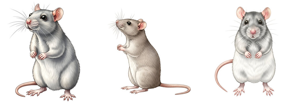 Three cartoon mice standing on their hind legs on a transparent background