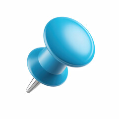 3D cute cartoon blue push pin thumbtack isolated on transparent background.