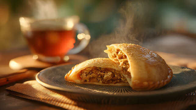 Bis Keemiya cake with tuna, cabbage, and boiled egg filling. Maldivian food background illustration.