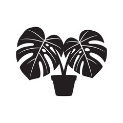 Stylized Monstera Deliciosa Plant in Pot Vector Silhouette - Tropical Houseplant Icon © CDS.F