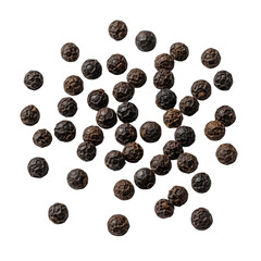 Obraz premium A collection of whole black peppercorns scattered on a white background.