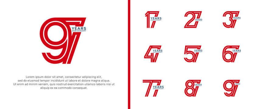 anniversary vector logo set, red and black color can be use for celebration