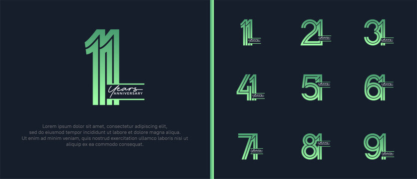 anniversary vector logo set, green color with handwriting can be use for celebration