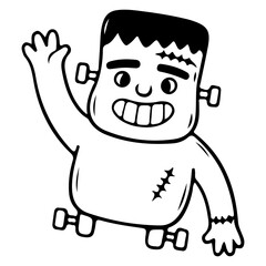 Obraz premium Cute Frankenstein Waving Sketch