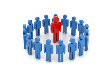 Red Figure Leads Blue Crowd in Triangular Formation, Symbolizing Leadership