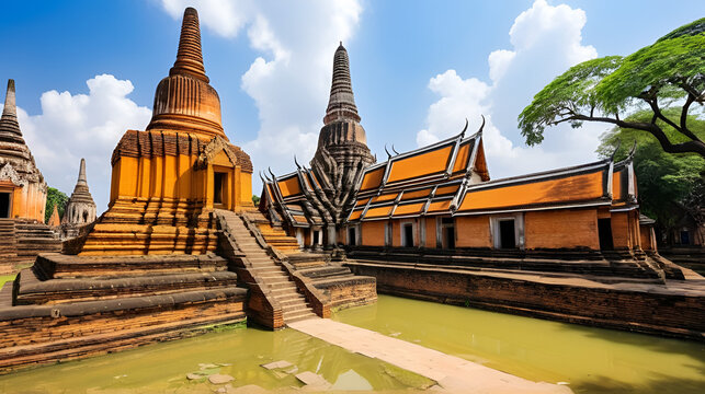 Temple Wat Ratchaburana, ancient Buddhist temple,  and its main prang in the city of Ayutthaya, Thailand