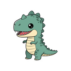 Fototapeta premium Cute green cartoon dinosaur standing with open mouth smiling