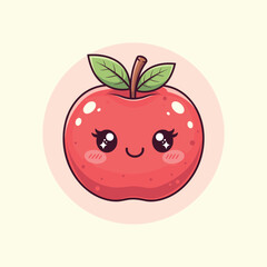 Obraz premium Cute red apple with face and green leaves cartoon apple