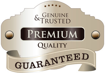 Premium quality guaranteed badge with genuine and trusted seal