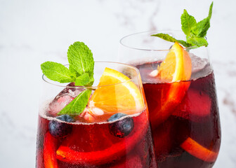 Sangria with fresh fruits and ice.