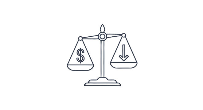 Balance Scale Showing Dollar Sign and Downward Arrow.