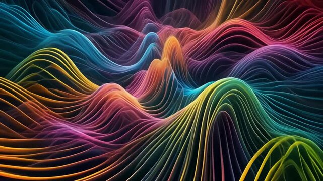 カラフルなラインが躍動しフラクタル模様が広がる幻想的抽象背景