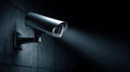 Security camera detecting movement in a dark environment focusing on surveillance
