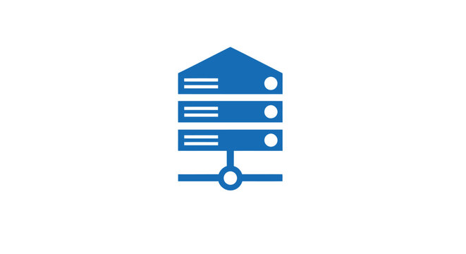 Blue Server Rack Icon Representing Data Storage and Network.
