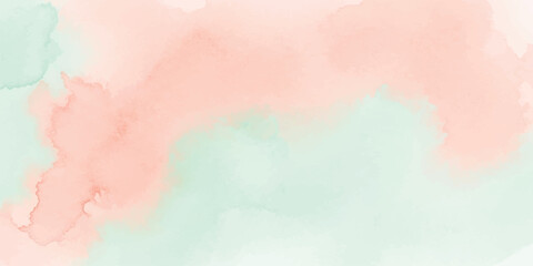 Fototapeta premium Abstract Pastel Peach and Mint Green Watercolor Background with Soft Blended Hues, Artistic Wash Texture for Modern Invitations and Gentle Designs