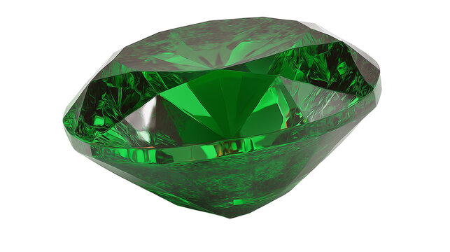 Shiny green crystal diamond gemstone with sparkling facets, luxury jewel isolated on white transparent png background, elegant precious stone with brilliance