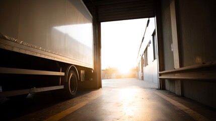 White truck is parked in a loading dock