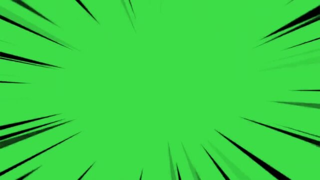 Black comic speed lines anime action motion background on green screen background