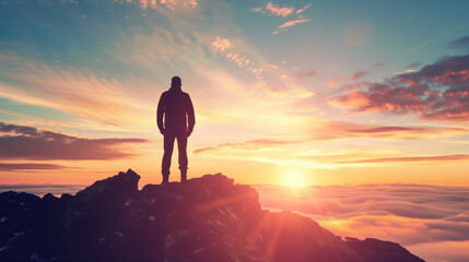 Obraz premium silhouette of a man on a sunset