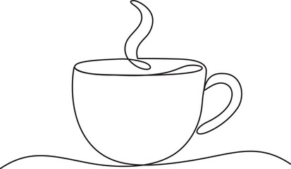 Continuous line art of a coffee mug with steam. 