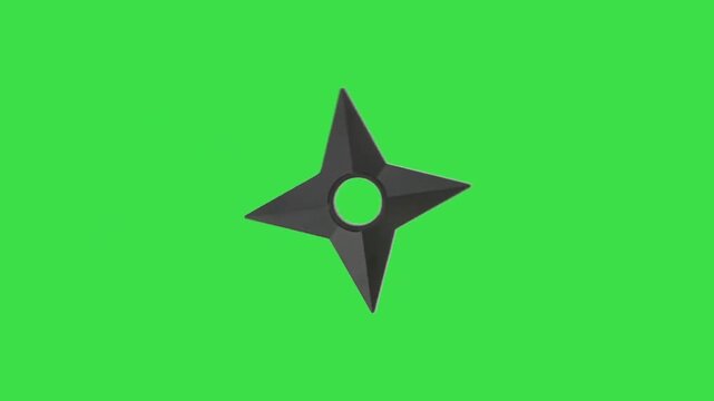Shuriken ninja star rotating and flying across green screen background animation