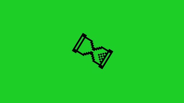 Pixel art hourglass animation with falling sand on green screen background loop