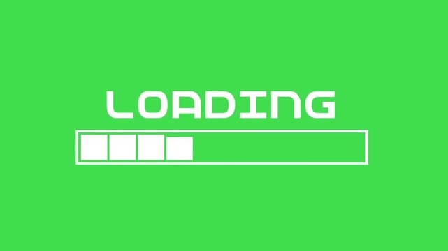 Loading bar animation with progress blocks on green screen background for video