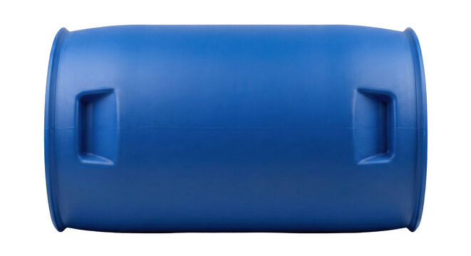 Large blue industrial plastic barrel on transparent background