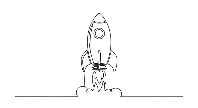 Minimalist Rocket Launching, Space Exploration, Startup Concept, Single Line Art