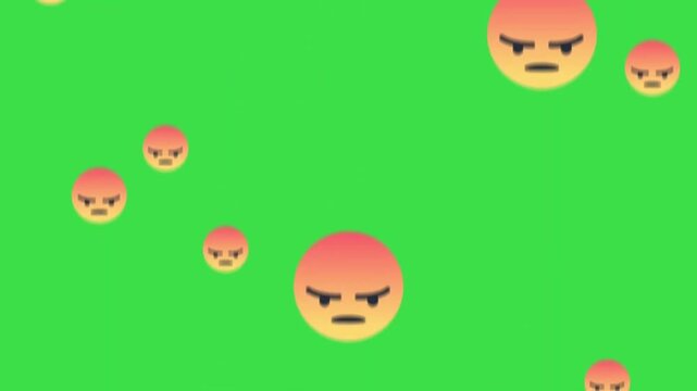 Angry face emoji animation floating on green screen background for video editing