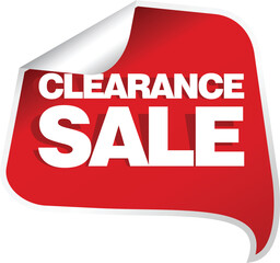 Red clearance sale sticker on white background