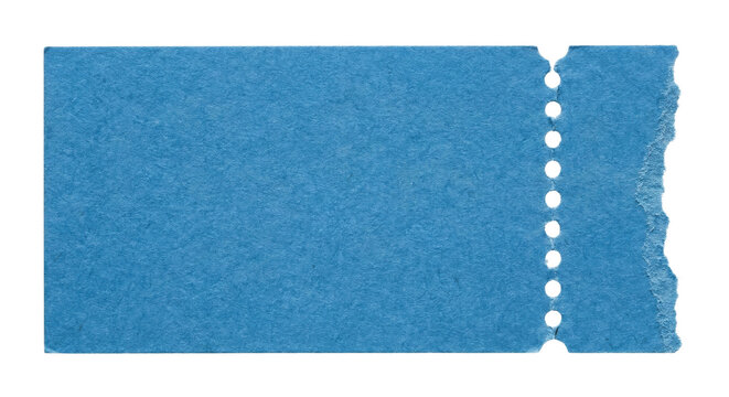 Blue paper ticket stub with perforated edge on transparent background