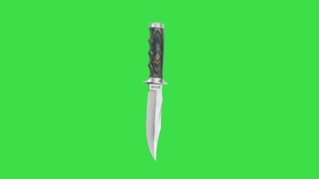 Hunting knife rotating 3d animation on green screen for cinematic video projects