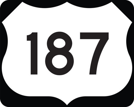 US Route 187 Highway Shield Icon Emblem Badge Design Vector White on Black