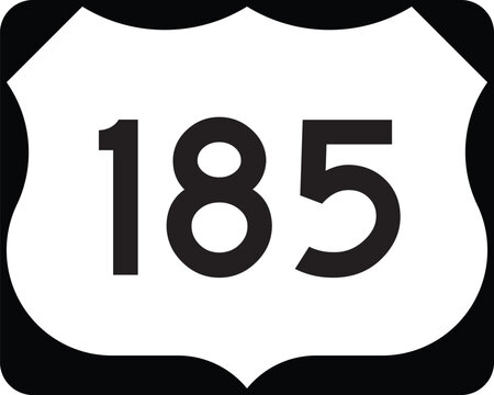 US Route 185 Highway Shield Icon Emblem Badge Design Vector White on Black