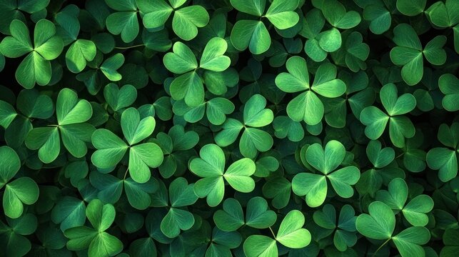 dense bed of vibrant green clover leaves creating a calming, fresh, lush pattern