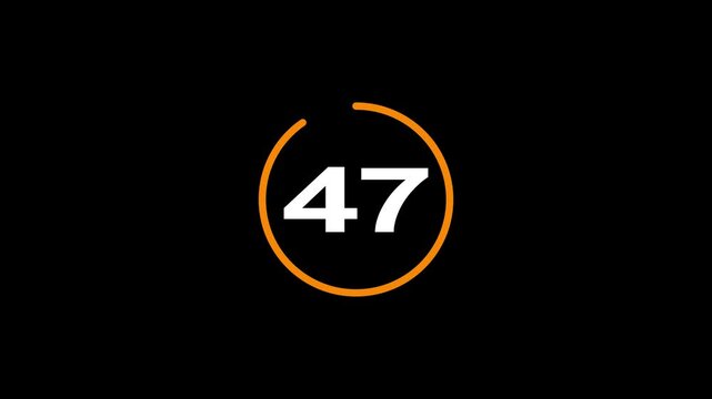 52 second Countdown timer. Minimal countdown 52 timer animation from 52 to 0 seconds. on black screen. Circle countdown timer thirty seconds animation.High quality 4K video.