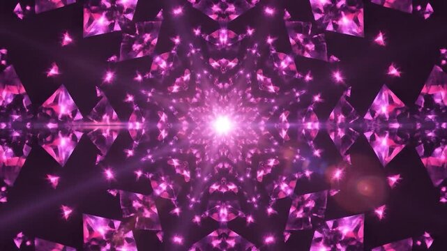 Vibrant purple and pink abstract kaleidoscope pattern with bright central light