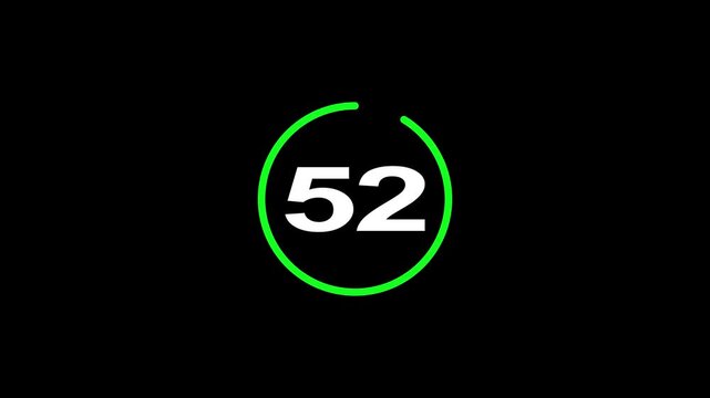 57 second Countdown timer. Minimal countdown 57 timer animation from 57 to 0 seconds. on black screen. Circle countdown timer thirty seconds animation.High quality 4K video.