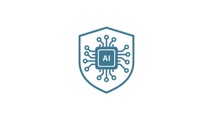 Artificial Intelligence Security Shield with Microchip Icon.