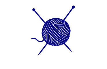 Organic Ball of Yarn and Knitting Needles Silhouette, Cozy DIY Craft Vector Sticker, Handmade Hobby and Wool Illustration
