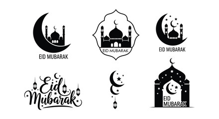 Two eid mubarak greetings with islamic architecture and calligraphy © MdNirob