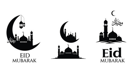 Two eid mubarak greetings with islamic architecture and calligraphy © MdNirob